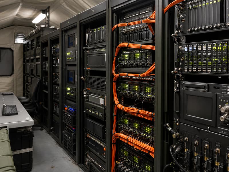 Optical Fiber Communication Modules in a command rack