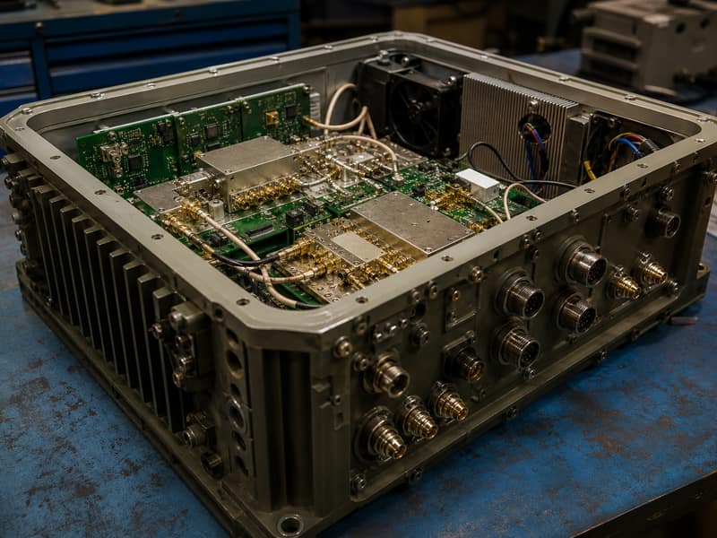 Defense Electronics rugged enclosure on the bench